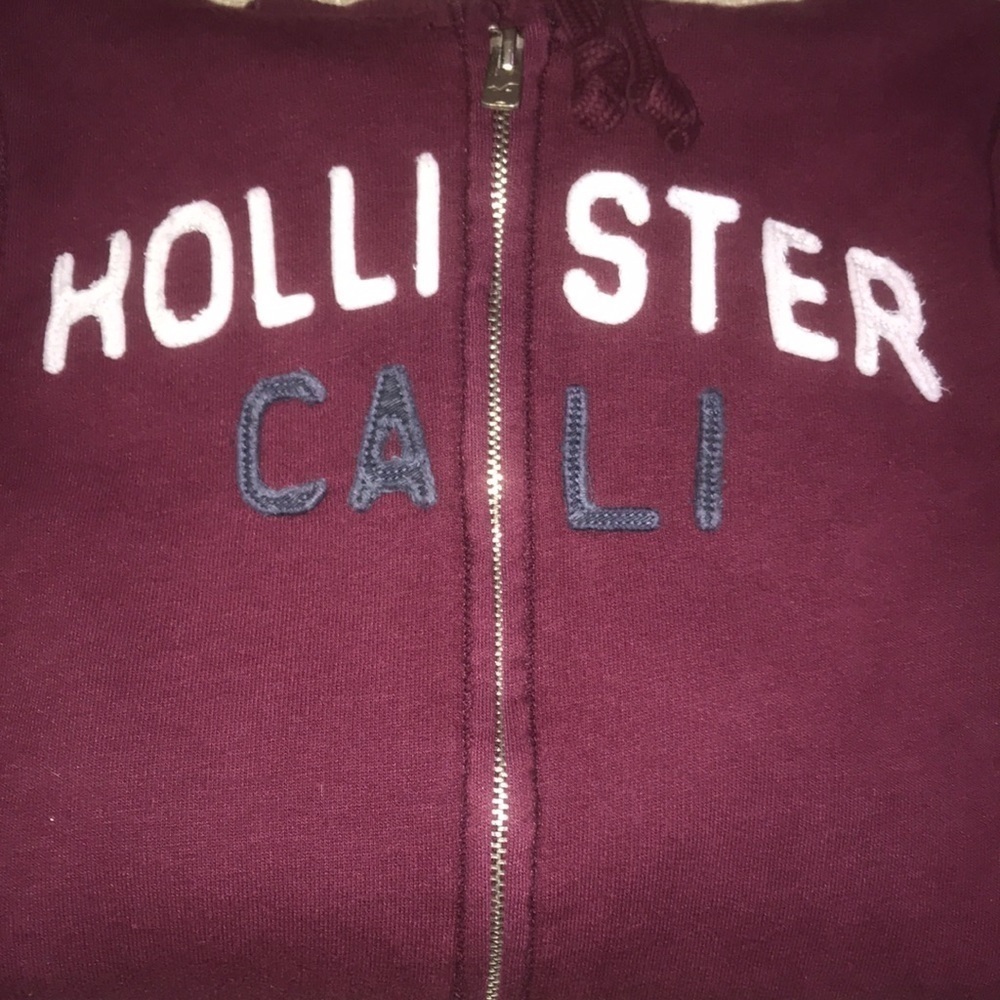 HOLLISTER Cali hoodie double zipper 2 front pockets burgundy long sleeve size XS - Picture 3 of 7